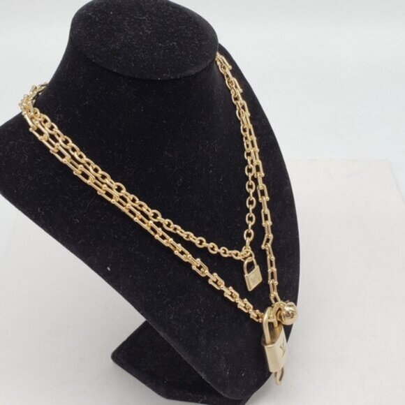 Authentic Louis Vuitton Gold Lock W/ Unbranded Stainless Steel Double Chain - Picture 11 of 12